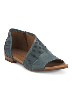 Bueno Open-Toe Leather Flat Sandal in Teal